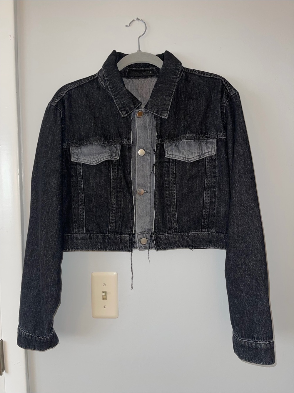 Cropped Black Washed Denim Trucker Jacket